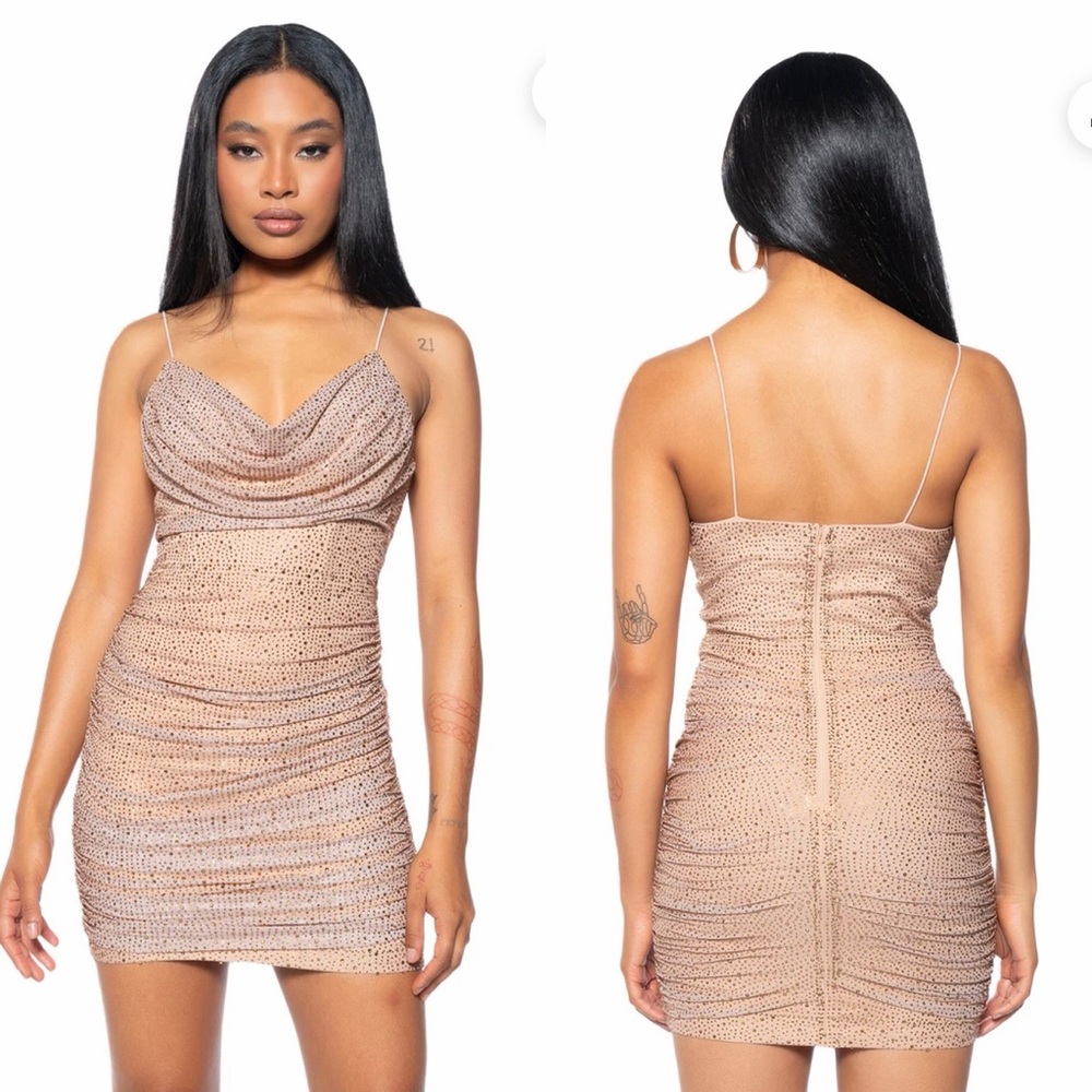 Akira In The Nude Tan Embellished Mini Dress Size XL